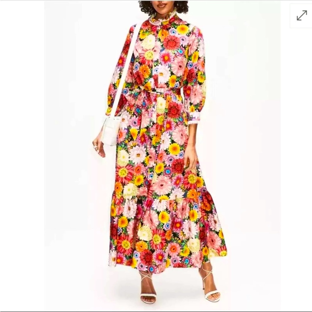 BORGO DE NOR Marni Floral Print Shirt Dress Over The Rainbow Flounced US4-6 UK10